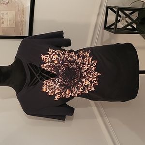 Black sunflower short sleeve top womens large
